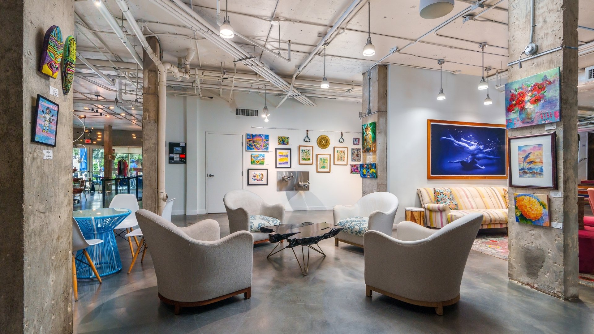 a room with chairs and a table