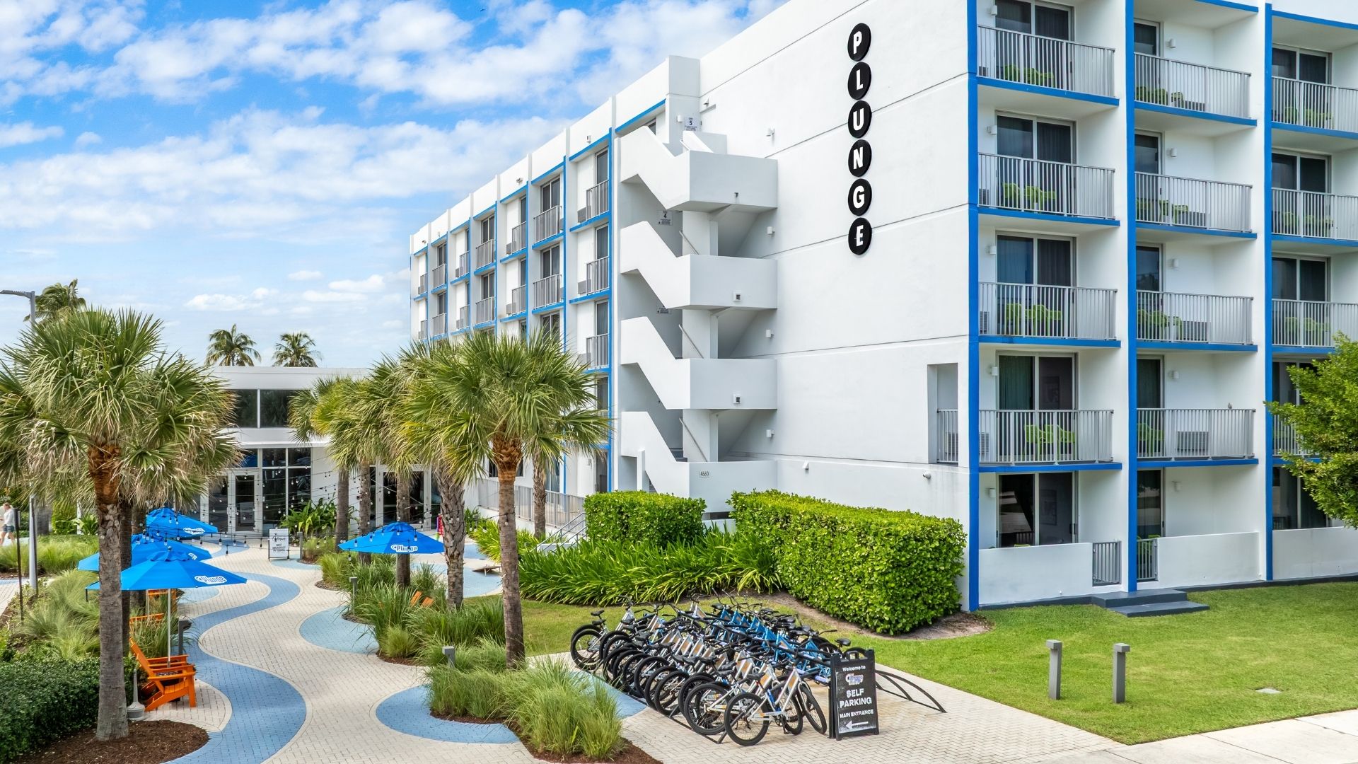 a building with bicycles parked in front of it