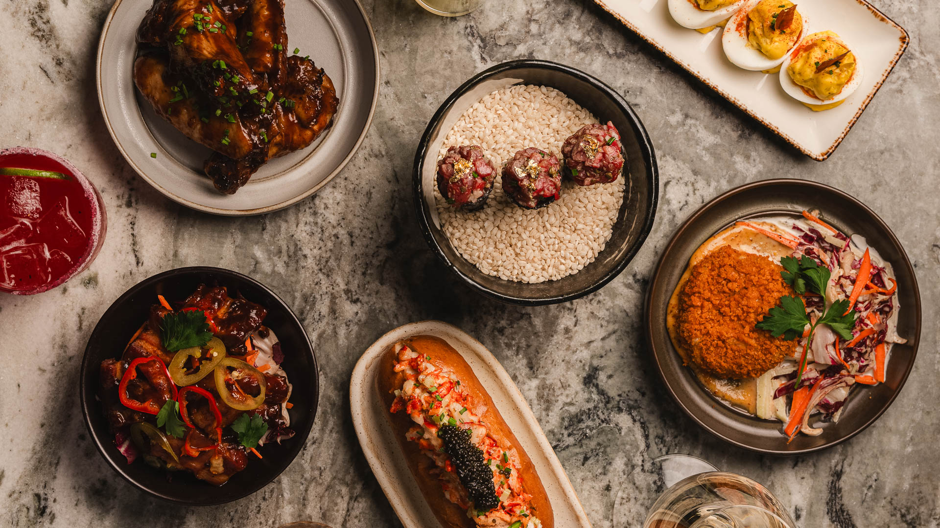 a table with plates of food