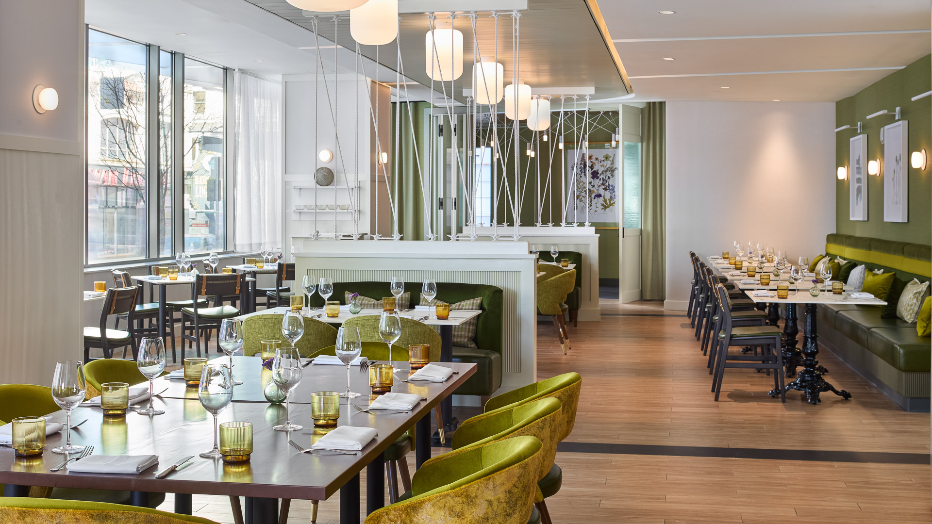 a restaurant with tables and chairs