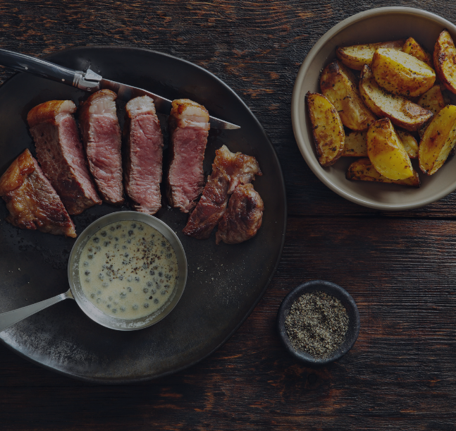 a plate of meat and potatoes