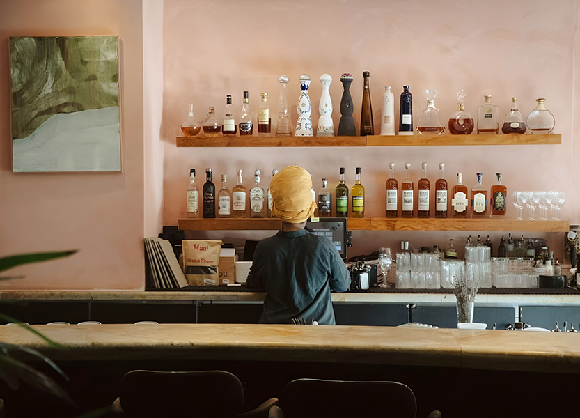 a person behind a counter