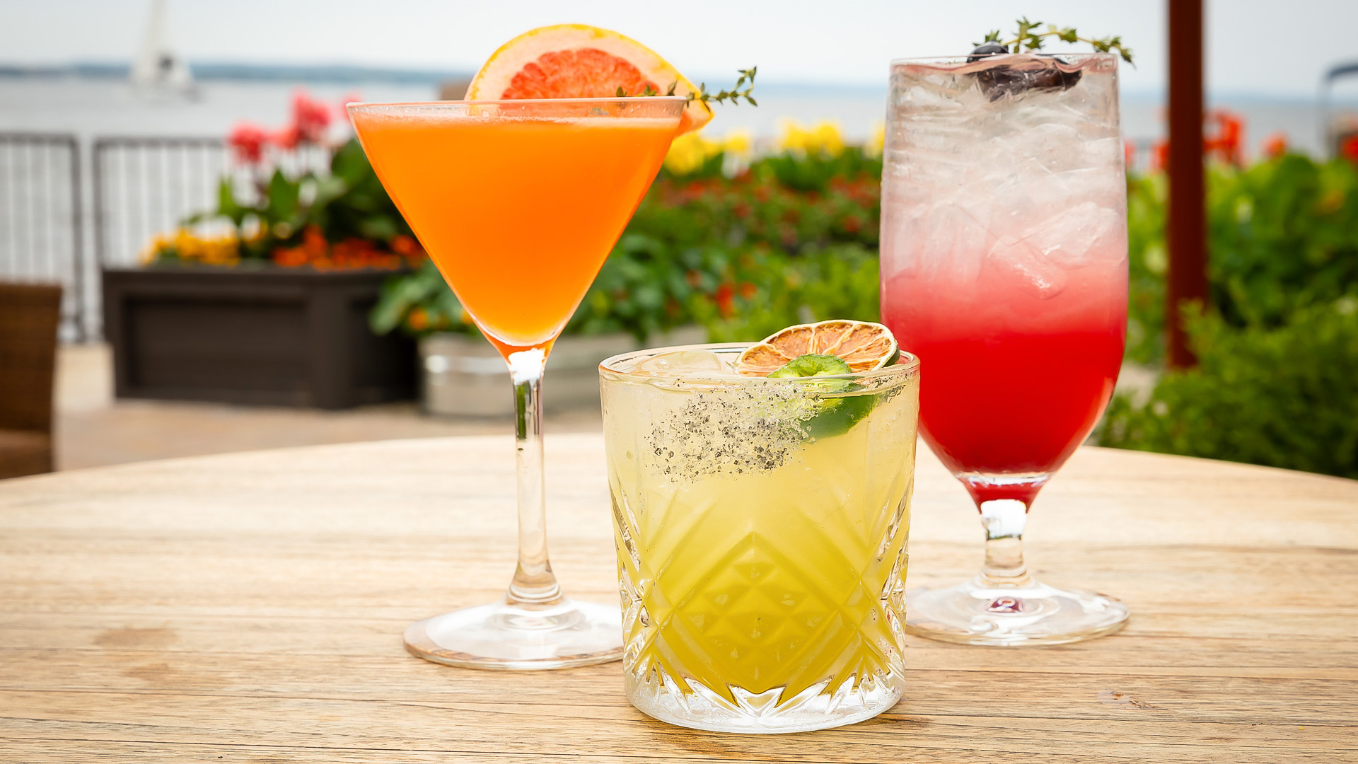 a group of drinks on a table