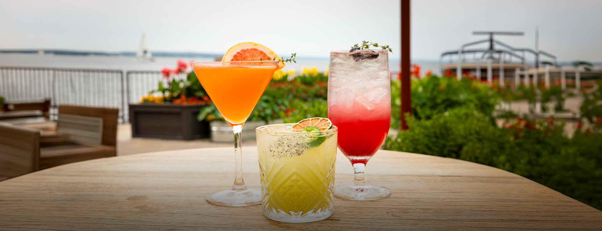 a group of drinks on a table