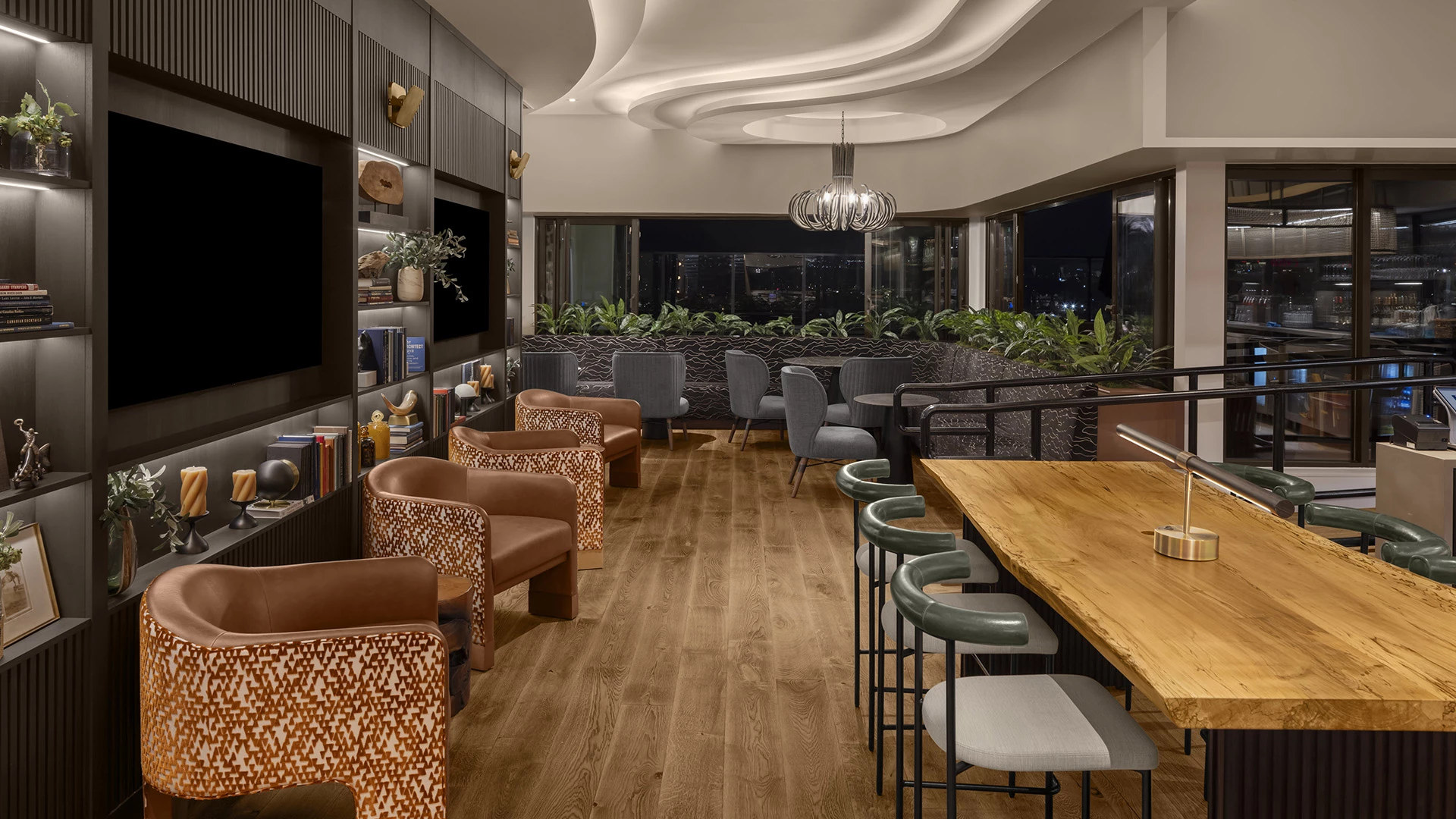 a room with chairs and a table