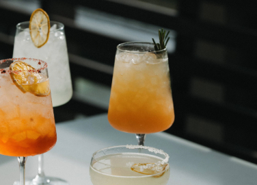 a group of drinks on a table