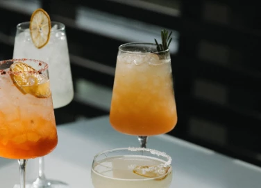 a group of drinks on a table