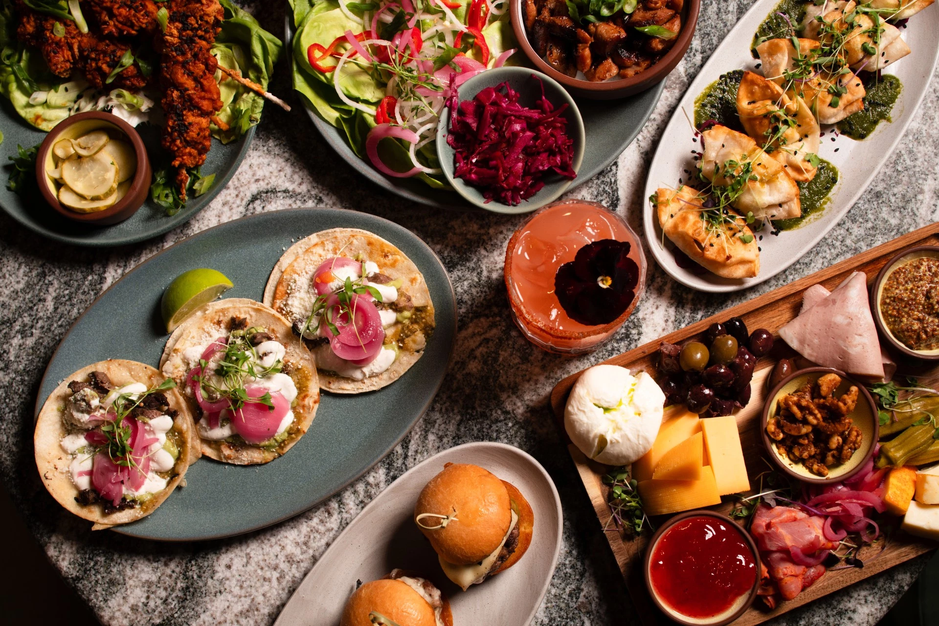 a table with plates of food