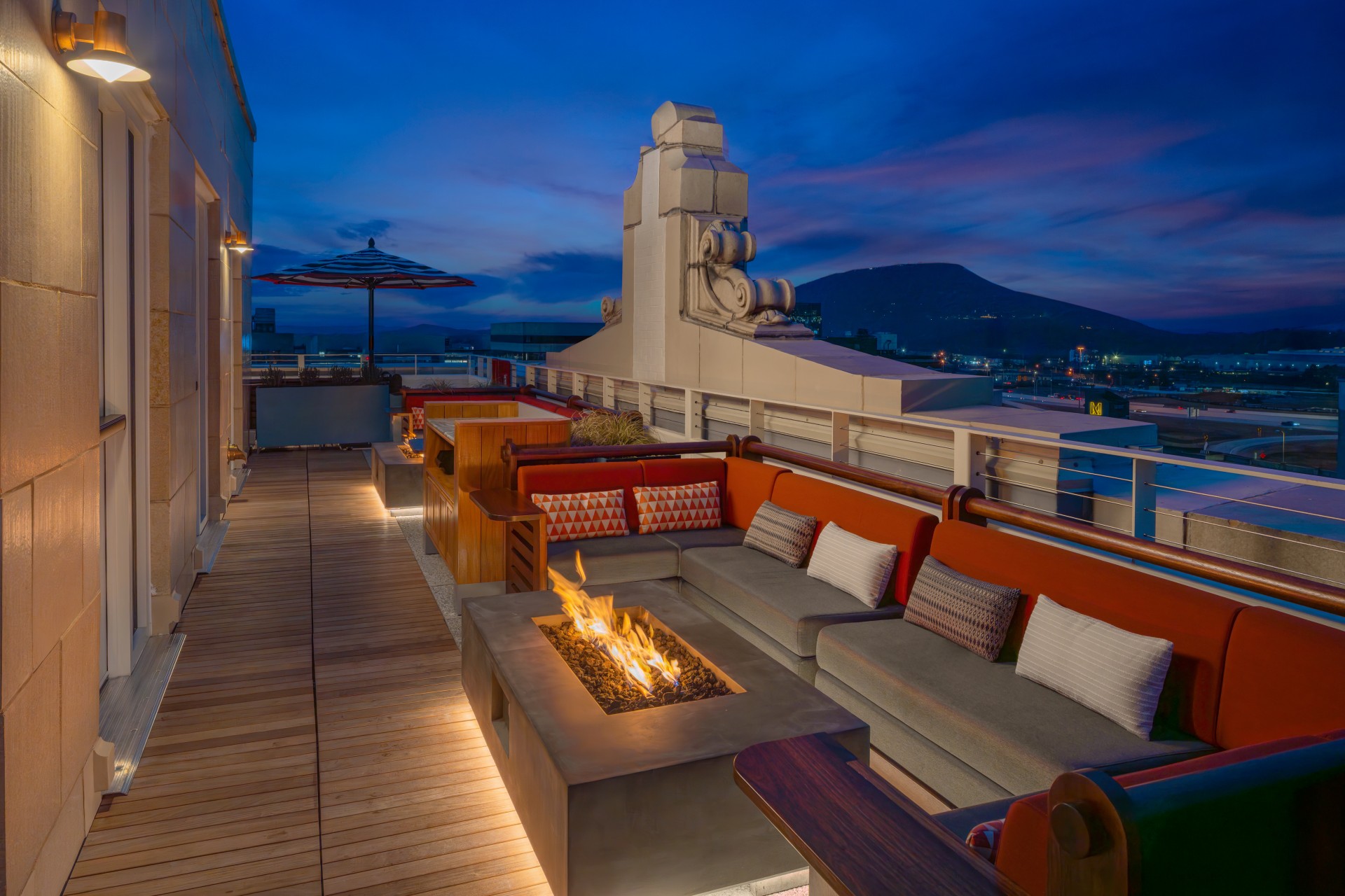 a fire pit on a rooftop