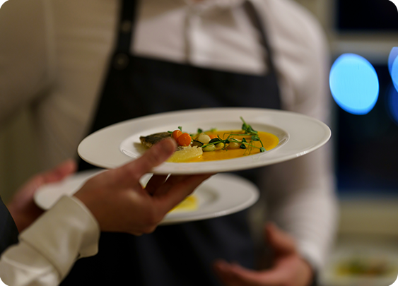 a person holding a plate of food