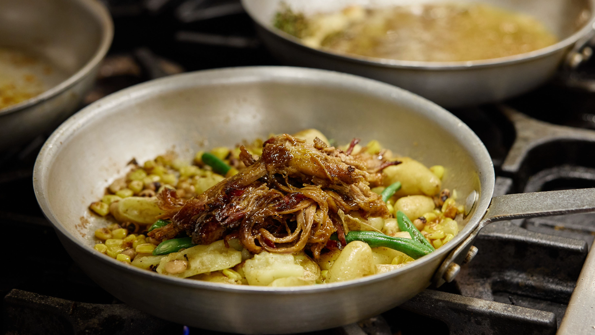 a pan of food on a stove