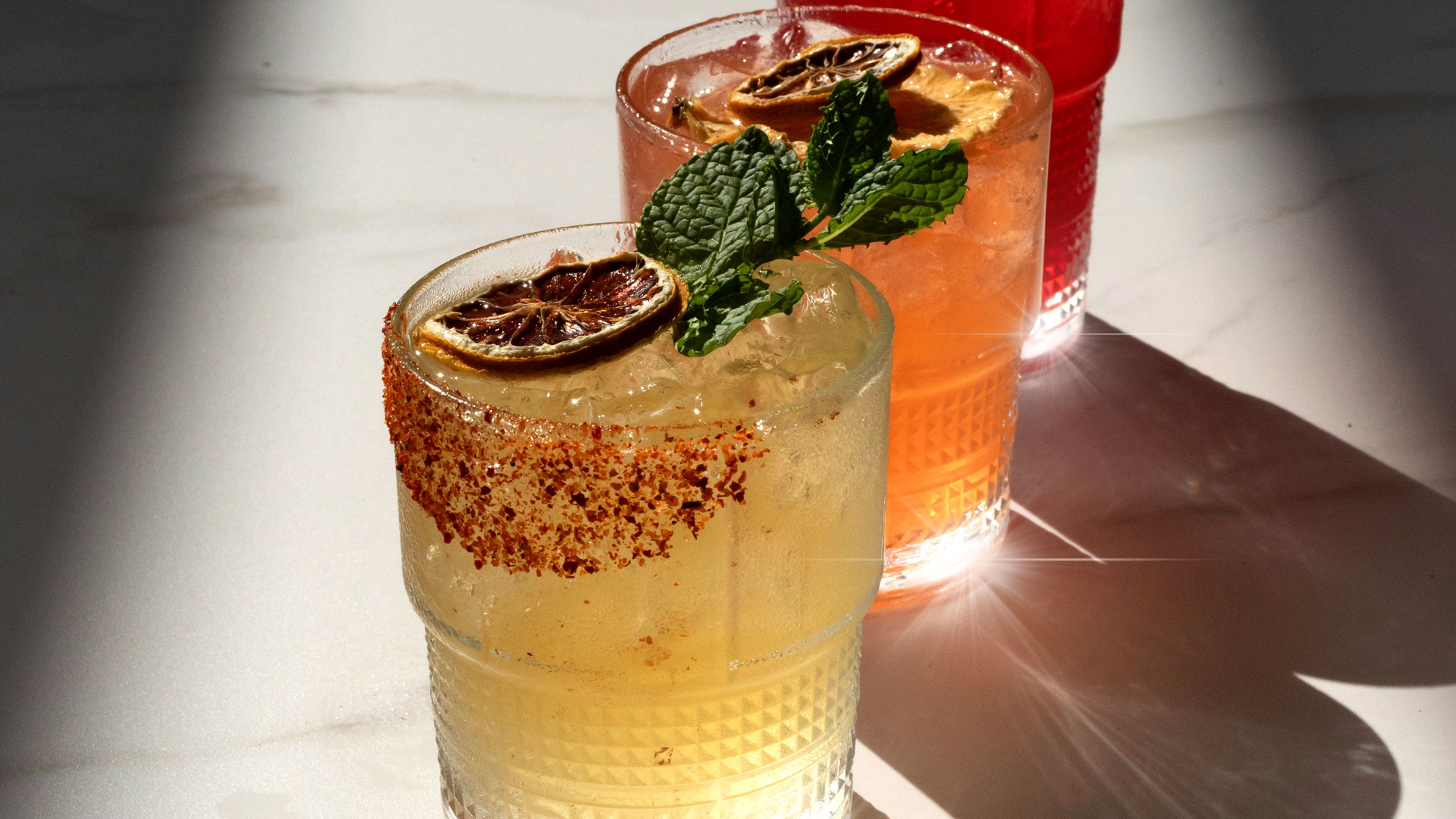 a group of drinks on a table