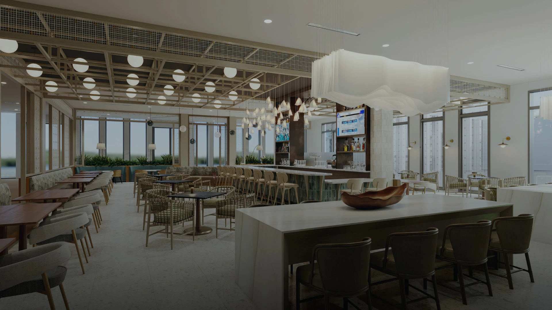 a room with tables and chairs