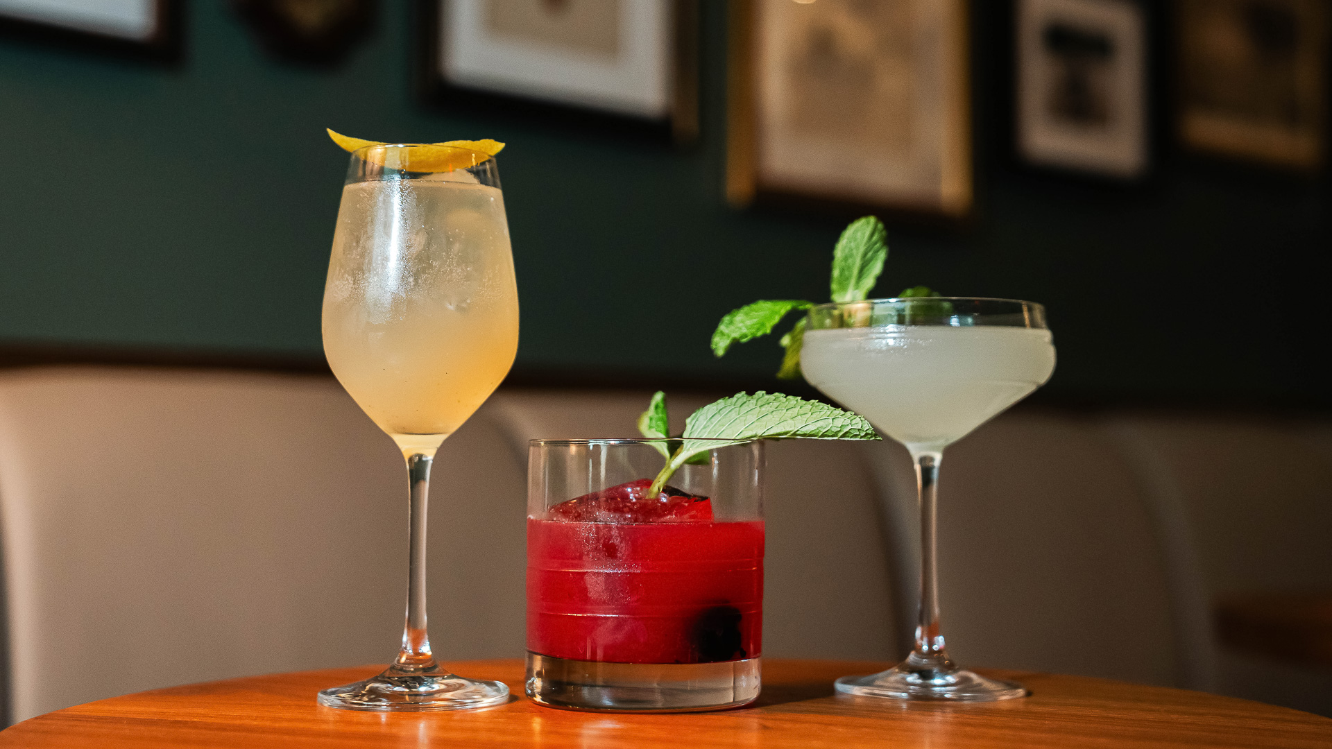 a group of drinks on a table