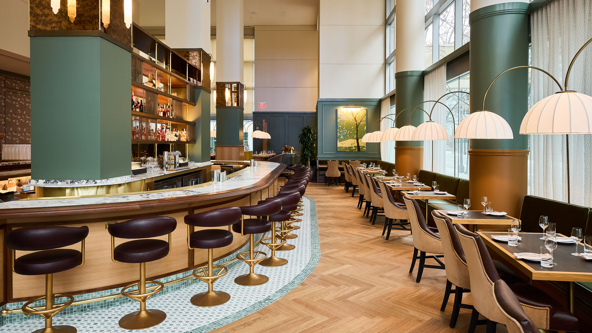 a restaurant with tables and chairs