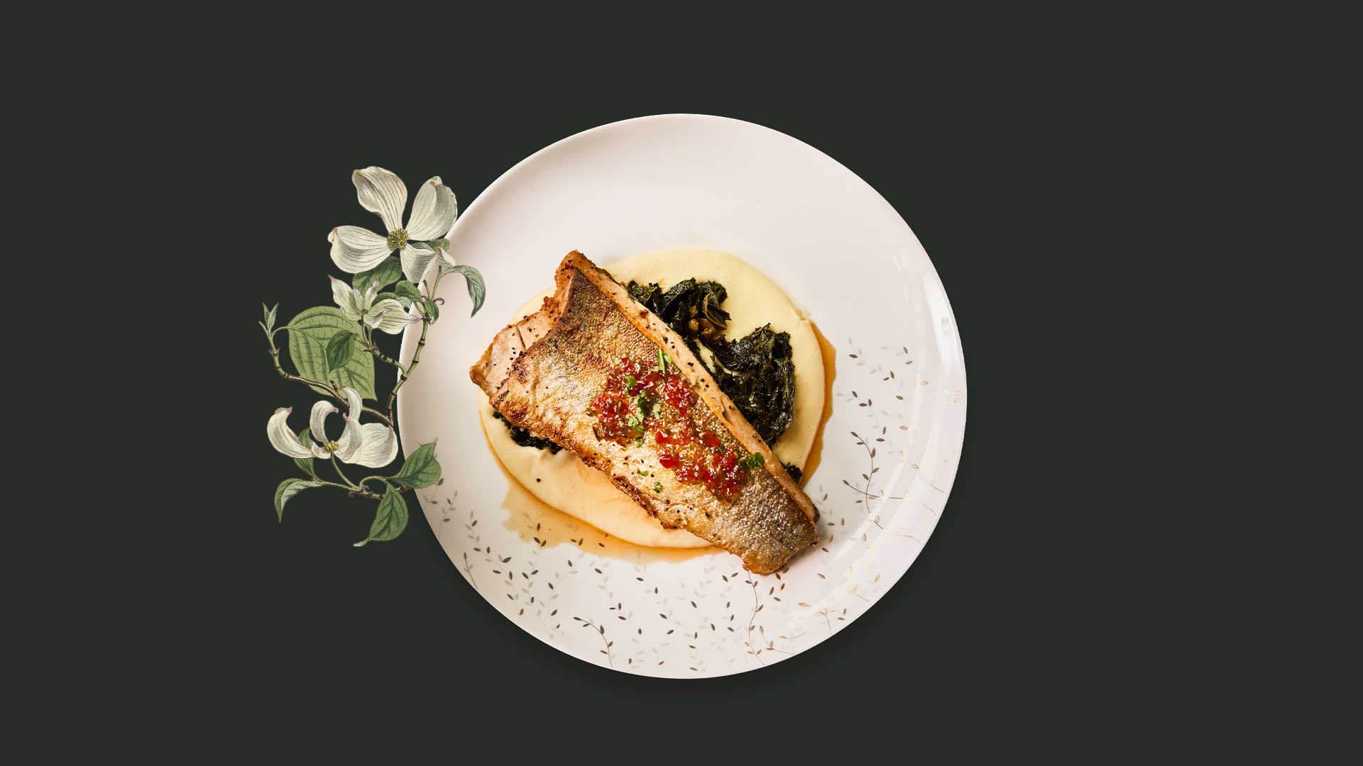 a plate of food with flowers