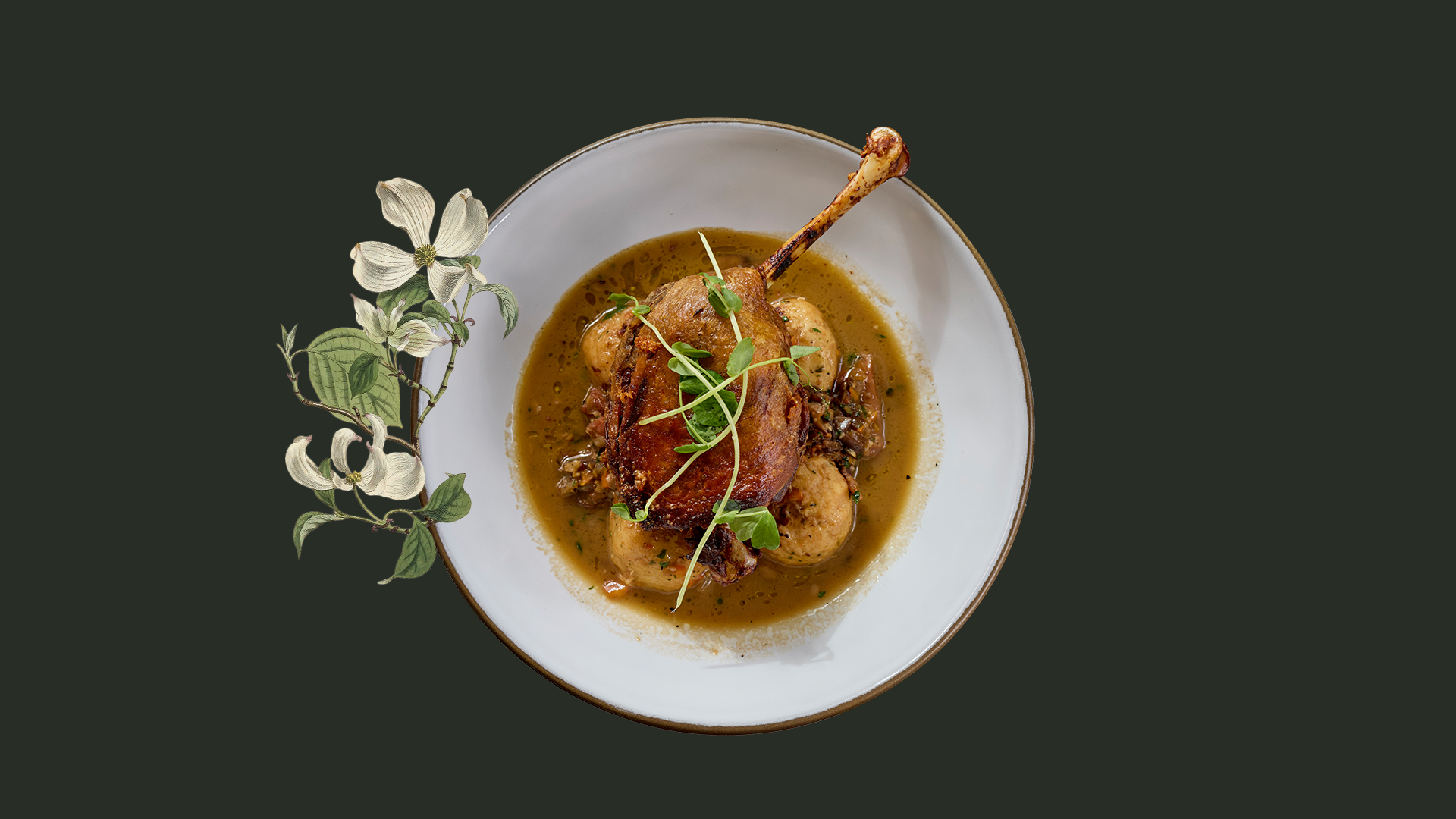 a plate of food with a flower design