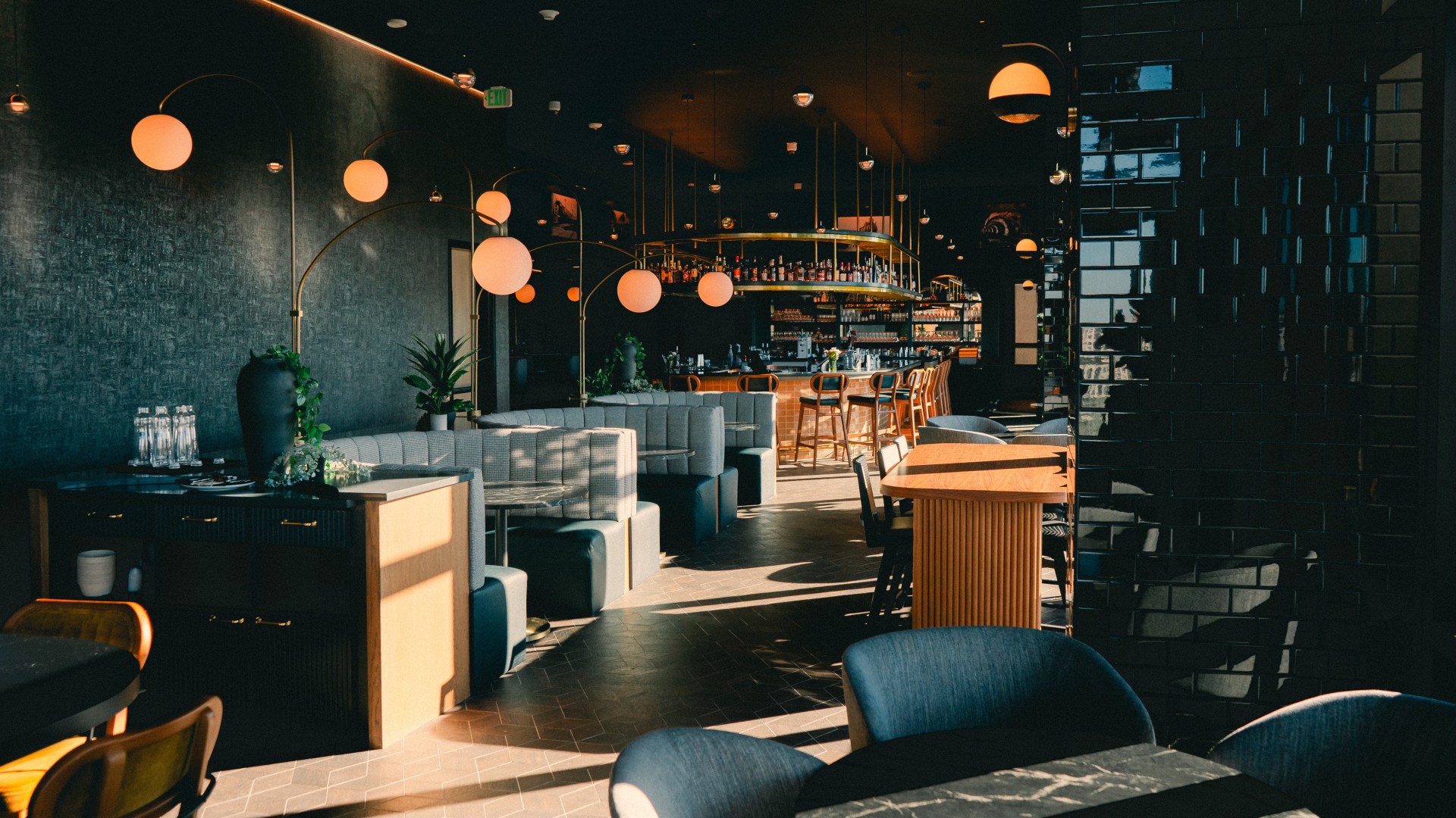 a room with tables and chairs