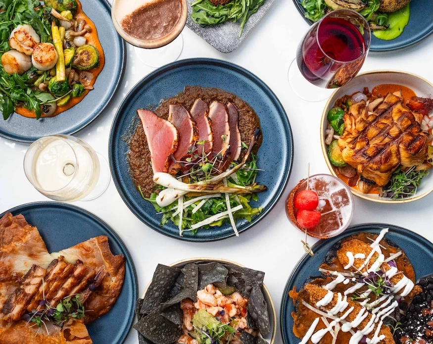 a table full of plates of food