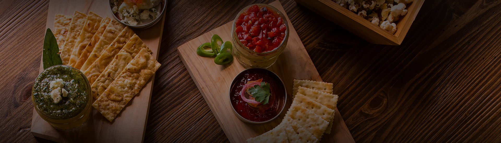 a wooden board with food on it