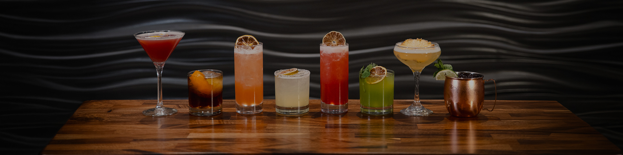 a group of drinks on a table