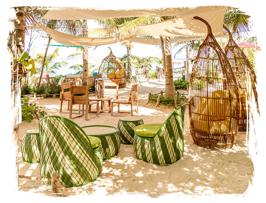 a chair and table on a beach