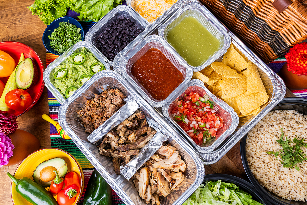 a tray of food in foil