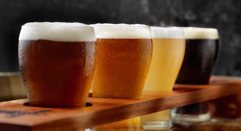 a row of glasses of beer