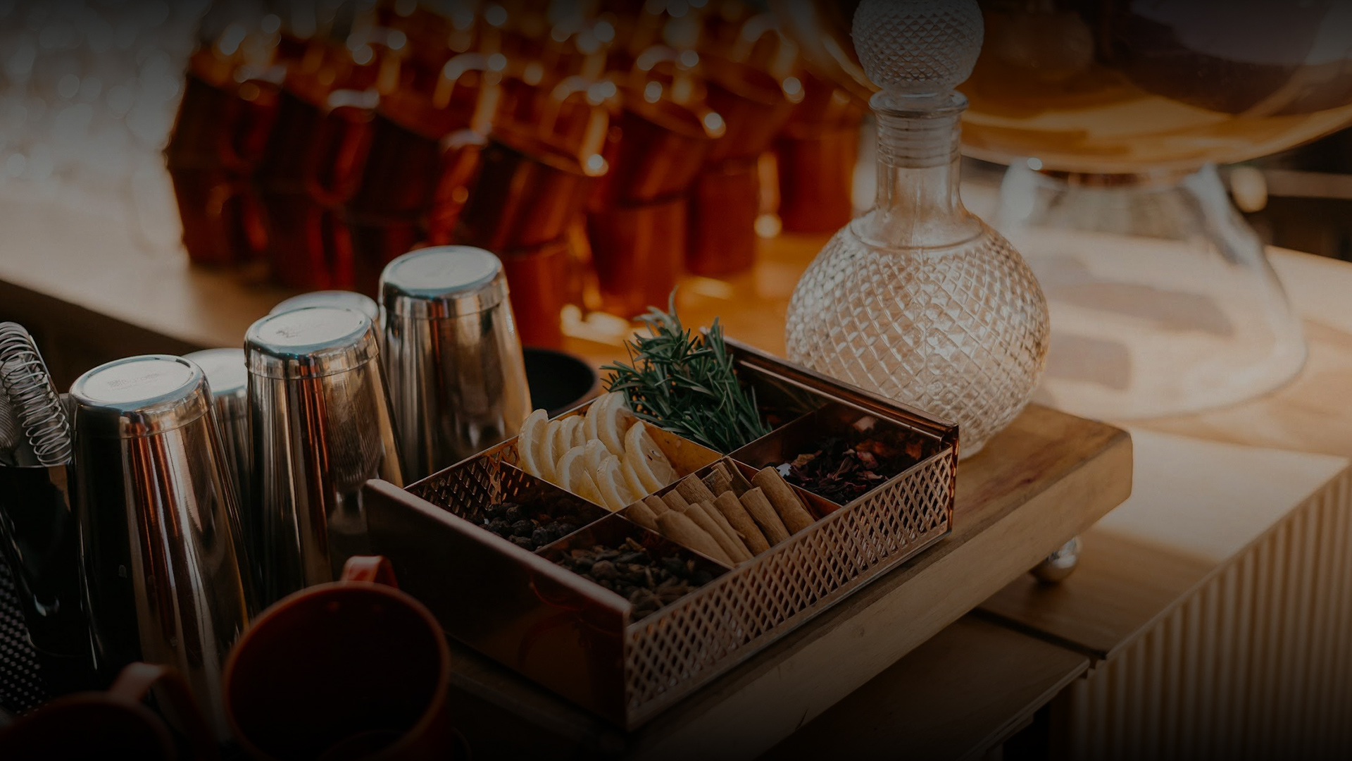 a tray of spices and herbs on a table