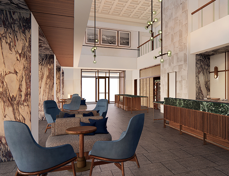 a room with a table and chairs