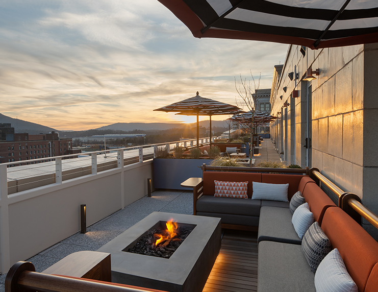 a fire pit on a rooftop