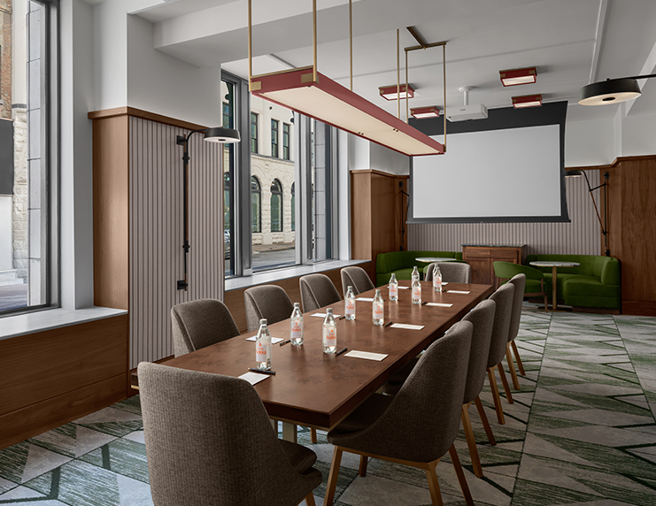 a room with a table and chairs