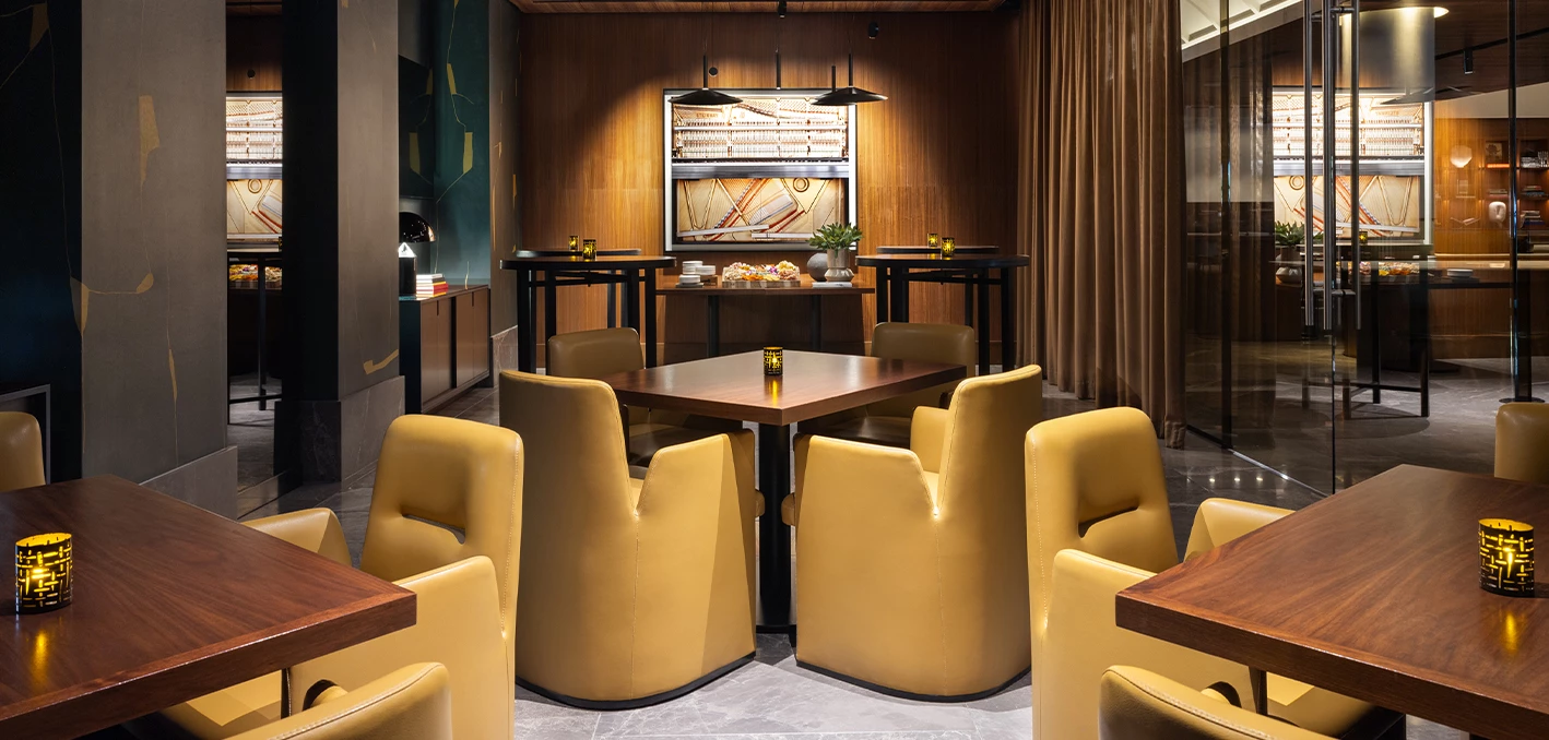 a room with a table and chairs