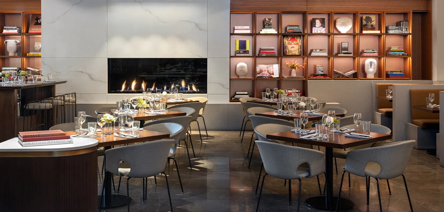 a room with tables and chairs