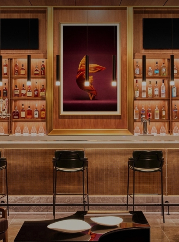 a bar with a picture of a dancer on it