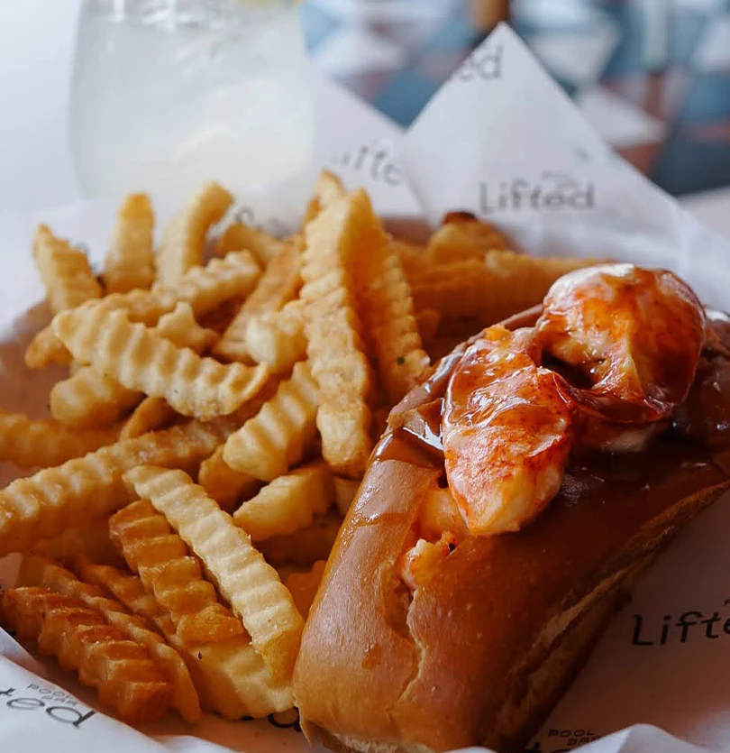 a plate of food with a drink