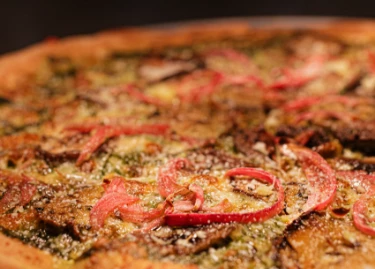 close-up of a pizza
