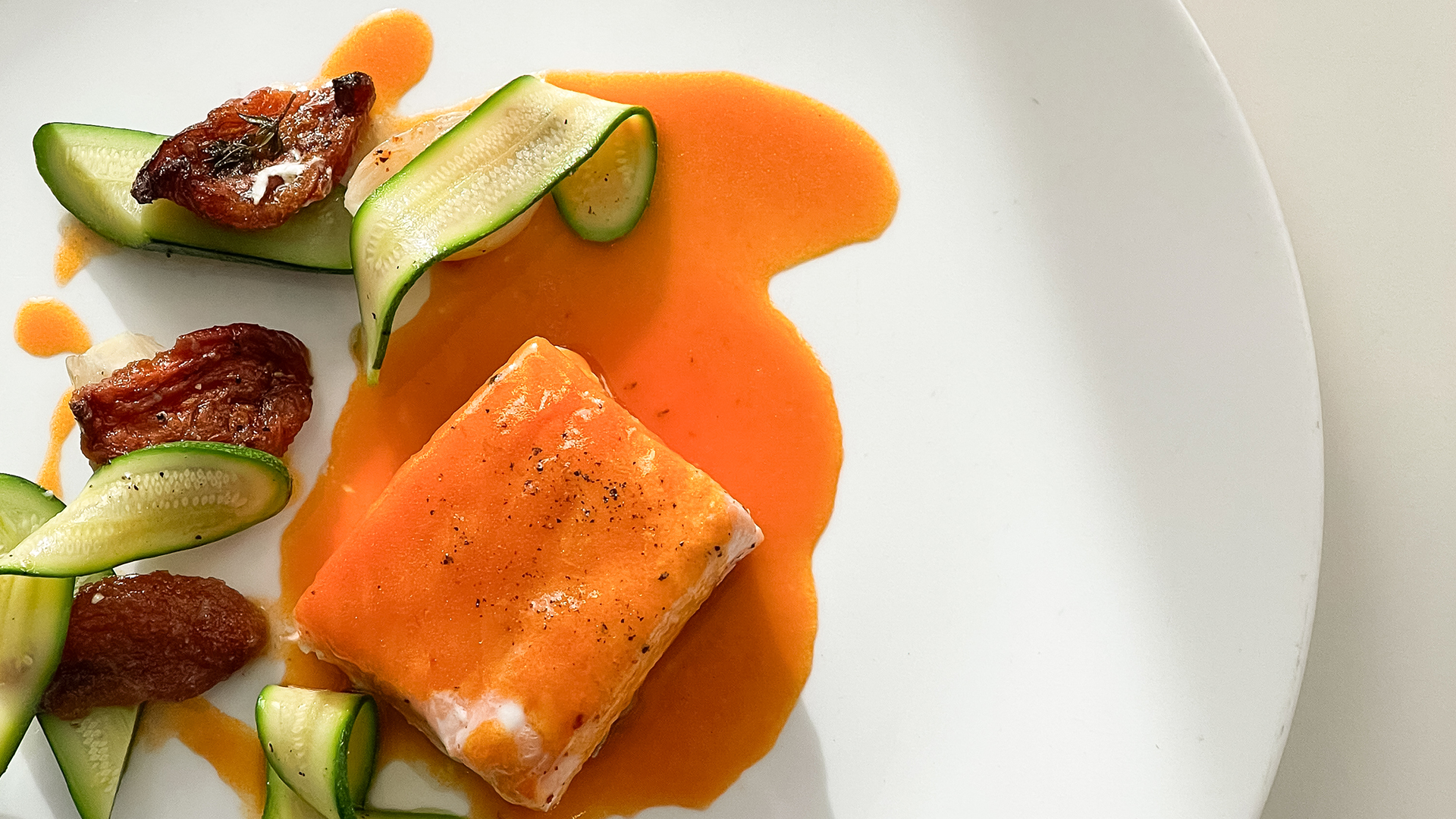 a plate of food on a white plate