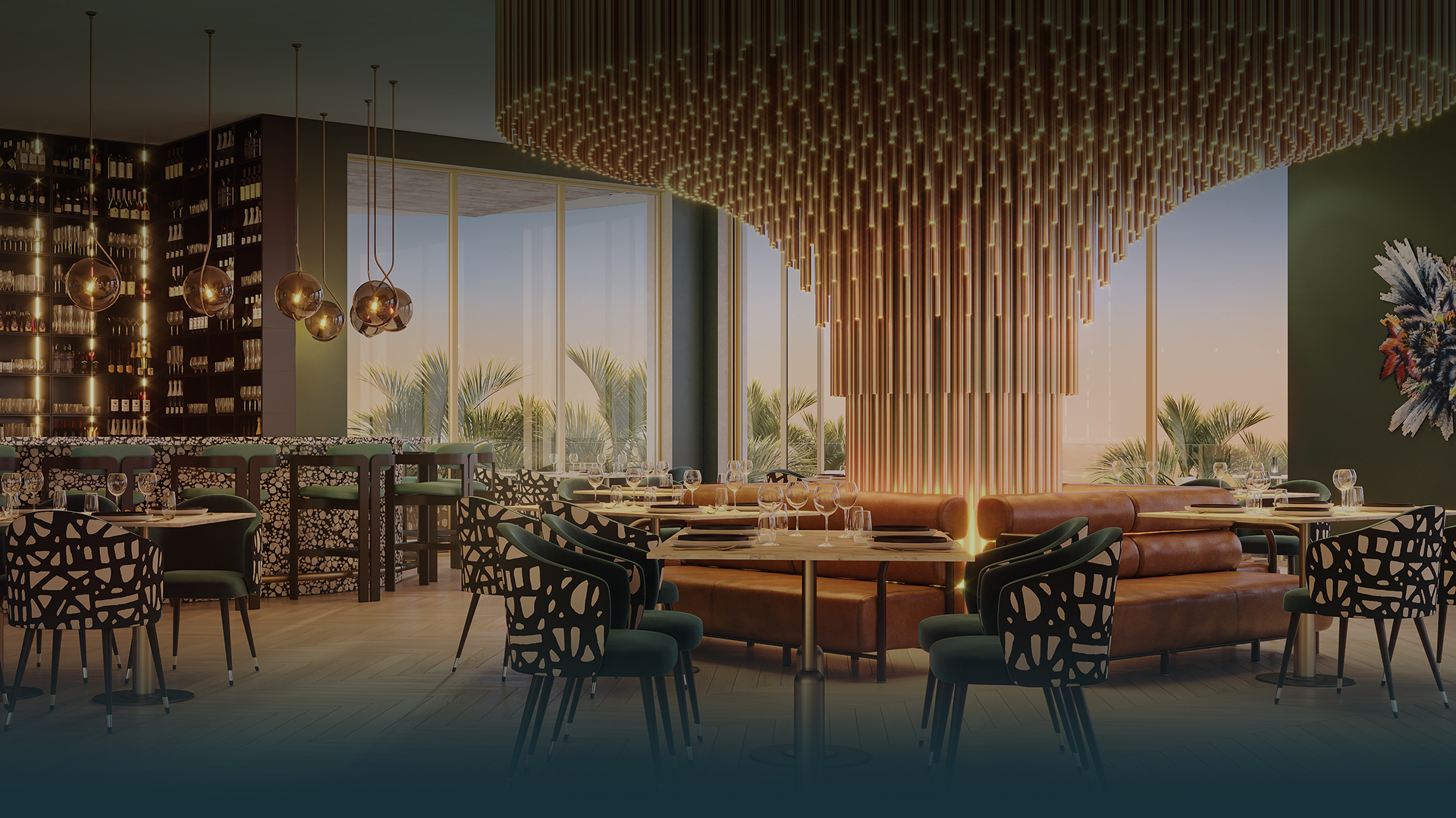 a room with tables and chairs