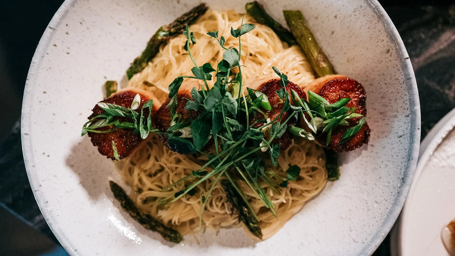 a plate of food with greens
