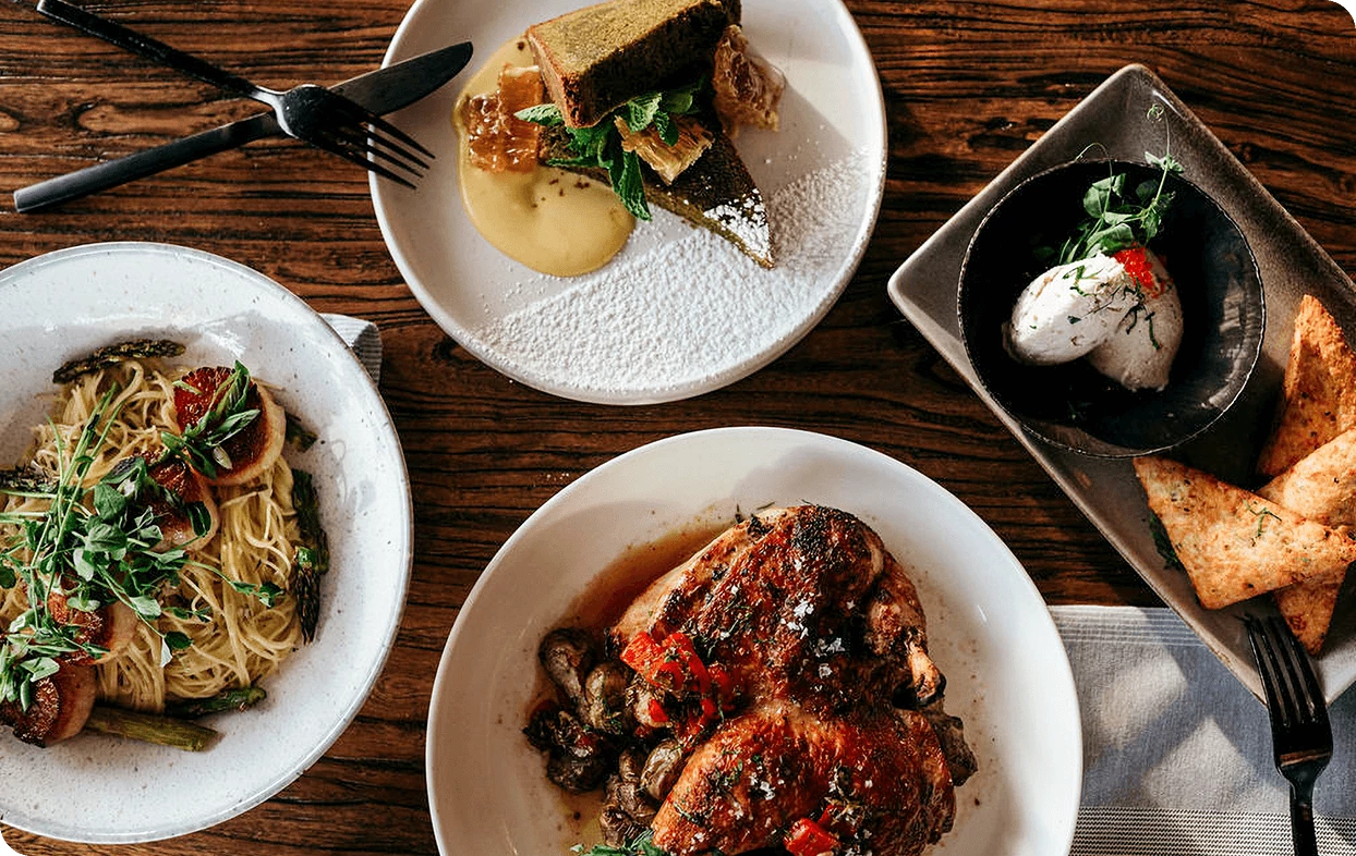 a table with plates of food