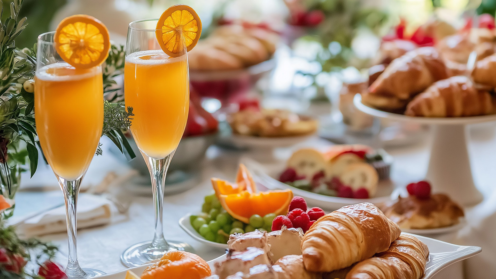 a table with food and drinks