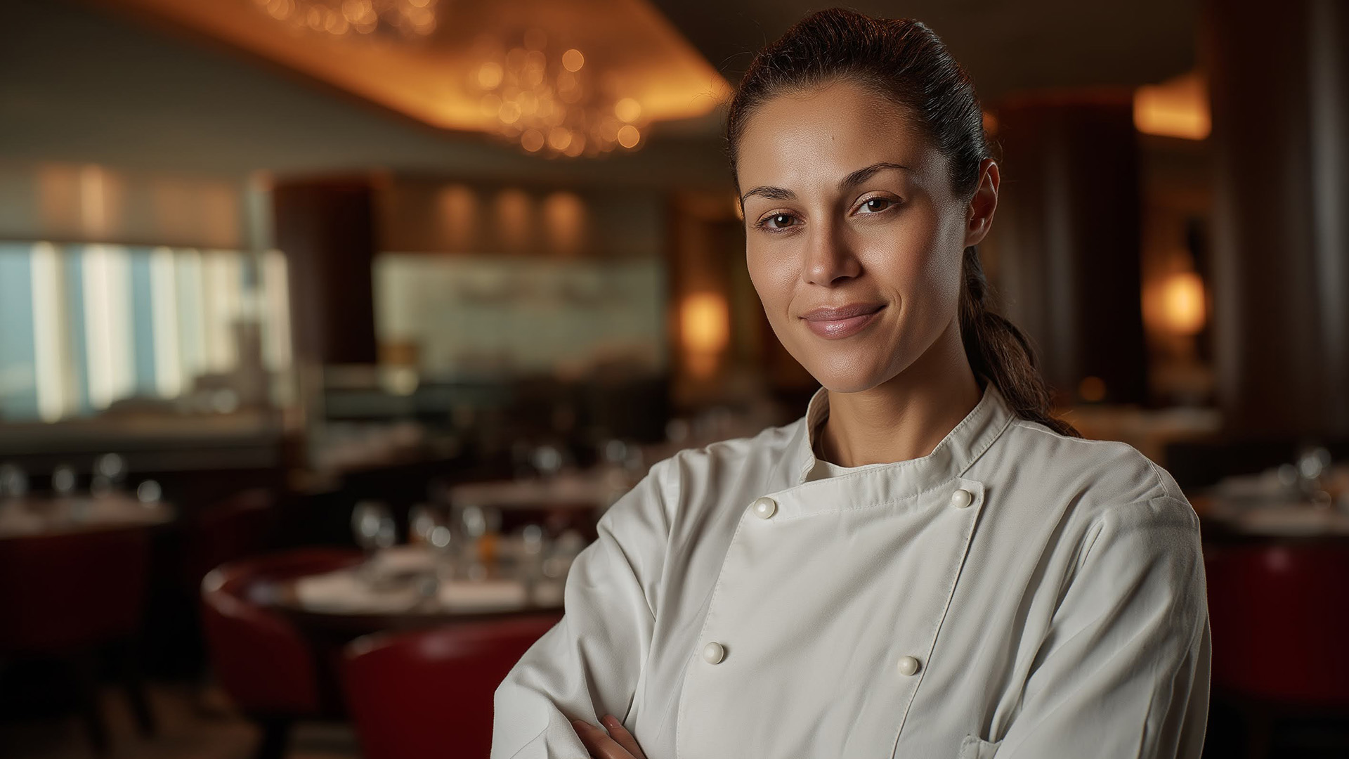 a woman in a chef's uniform
