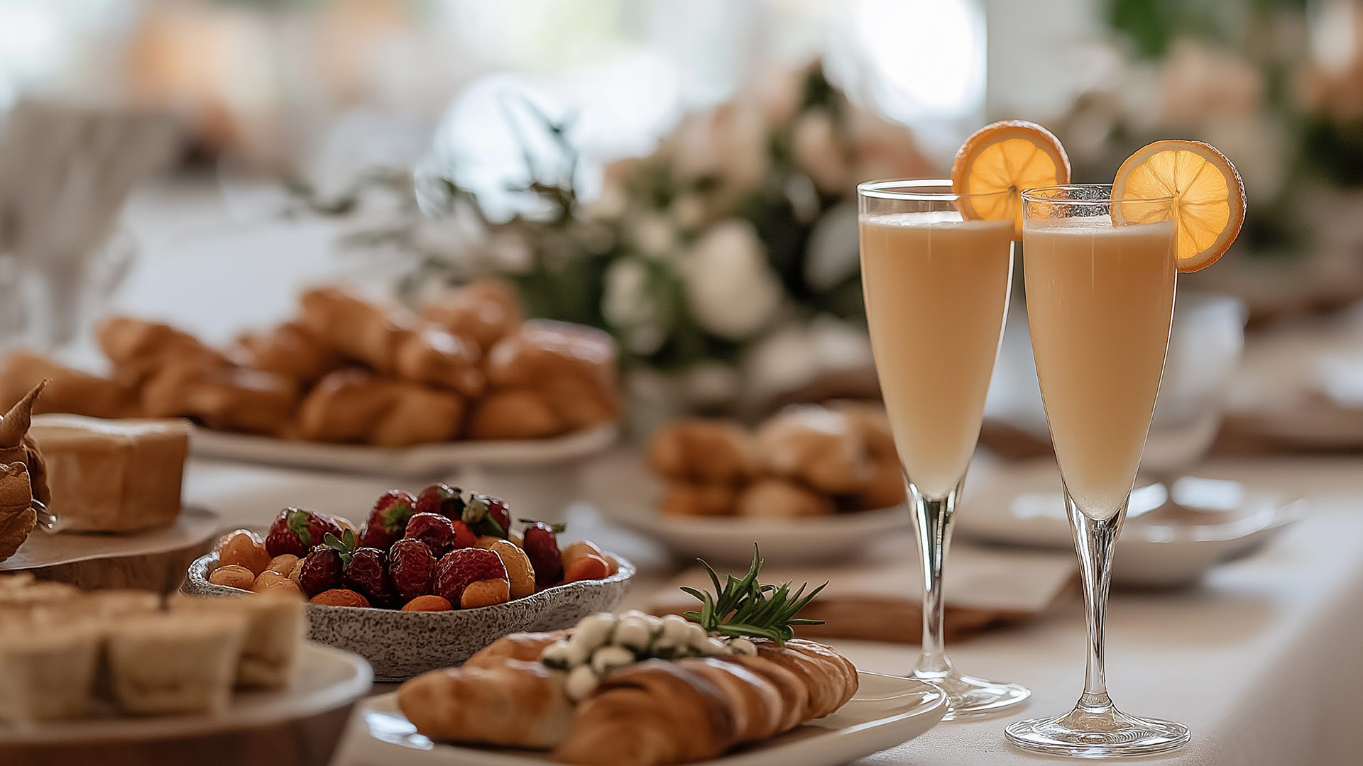 a table with food and drinks