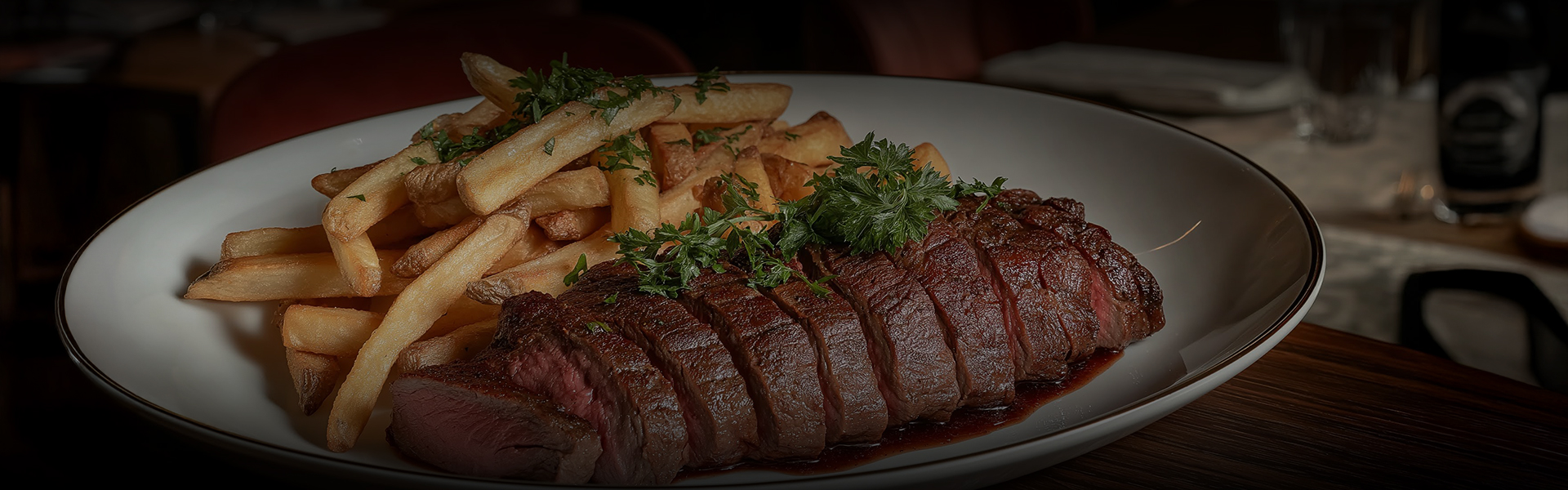 a plate of steak and fries