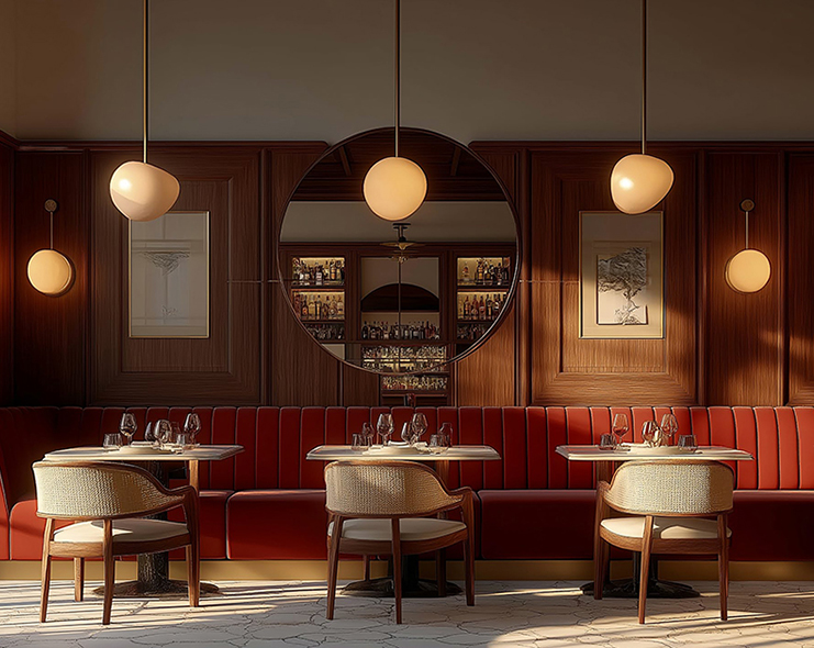 a restaurant with tables and chairs