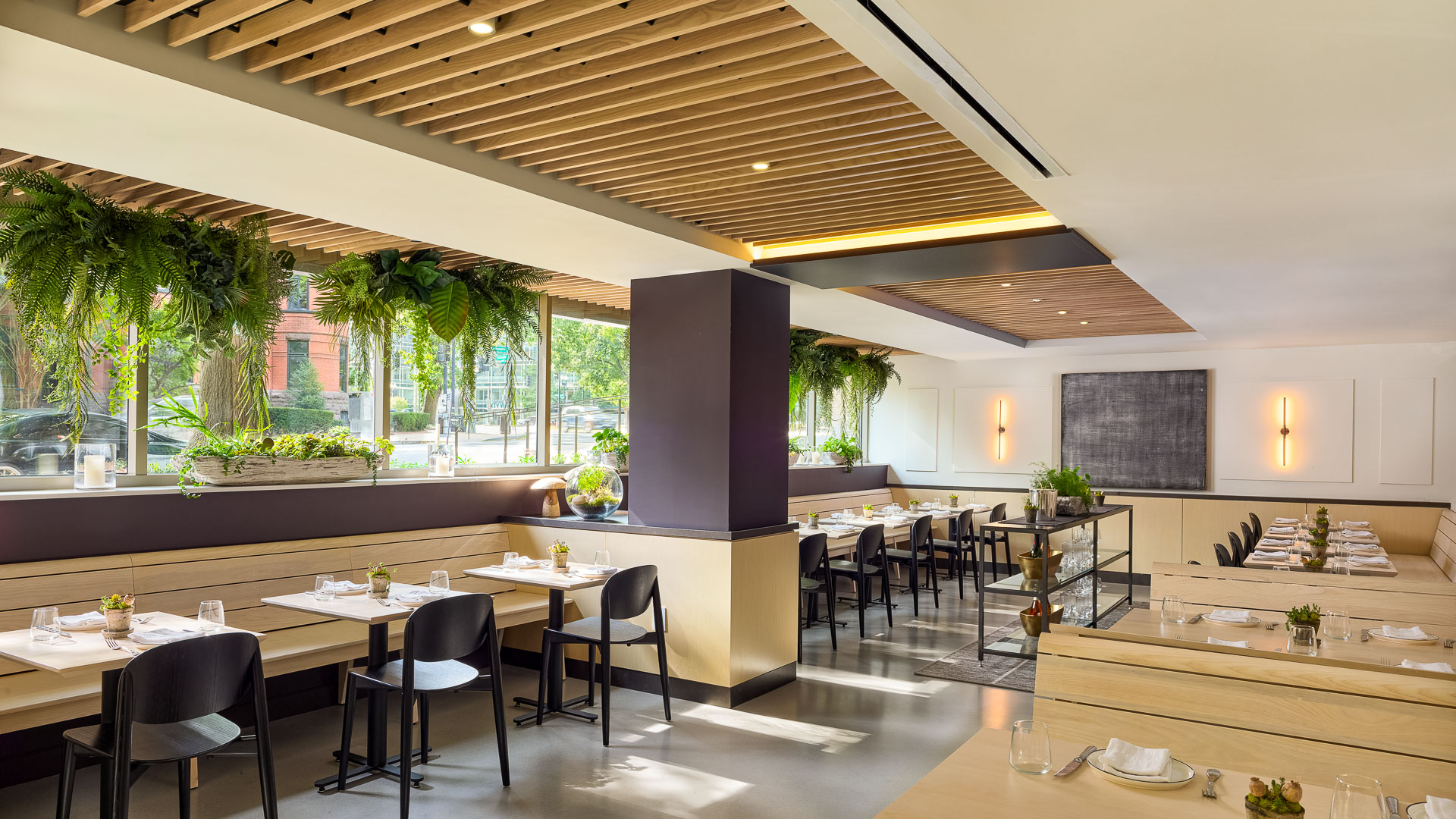 a restaurant with tables and chairs