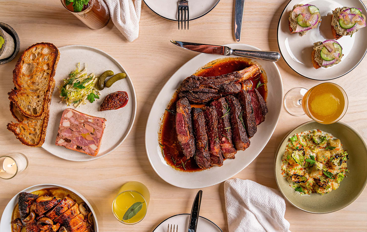 a table with plates of food