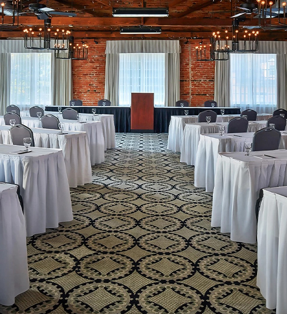 a room with tables and chairs