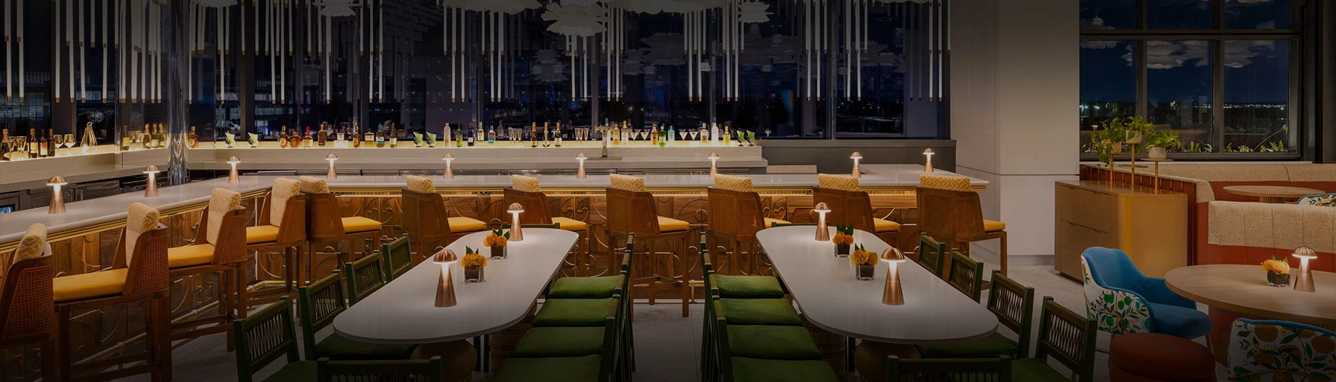 a room with tables and chairs